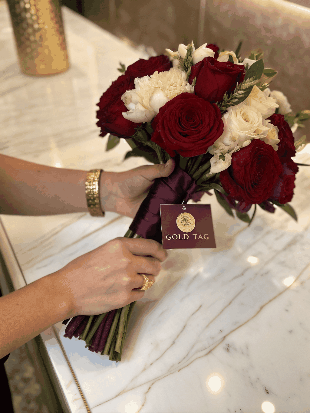 Close up of a prom corsage on a wrist